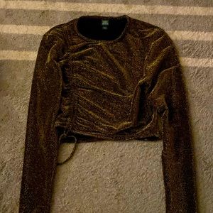 Sparkly gold crop top with tie on side size large